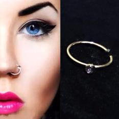 Anting Jepit Hidung Silver Mata Hitam - Aksesoris Fashion Punk Trendy tanpa tindik pria wanita Kado Murah