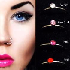 Anting Jepit Hidung Silver Mata Pink Muda - Aksesoris Fashion Punk Trendy tanpa tindik pria wanita Kado Murah