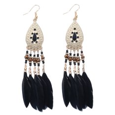 Bohemia Antik Vintage DROP Manik-manik Rumbai Daun Anting-anting (hitam)-International