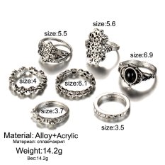 Antik antik warna Gold 7pcs/set Silver warna menyerah Ring Set bulan bunga daun perhiasan