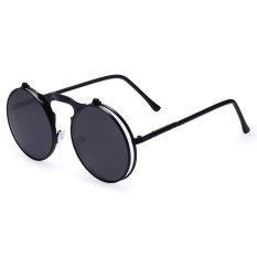 AO FLY Kacamata Hitam Round Vintage Steampunk Sunglasses - Black