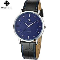 WWOOR 8811 Jam Tangan Pria Tali Kulit Black Blue