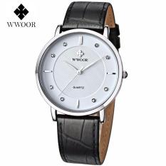 WWOOR 8811 Jam Tangan Pria Tali Kulit Black White