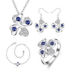 Perhiasan Buatan Belanja Online Zirkon Wanita Trendi Anting Pesta Cincin Kalung Gelang Tembaga Perhiasan Pengantin Set Gold Berlapis Tanaman-Intl