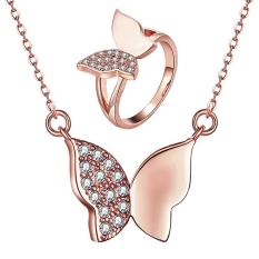 Buatan Perhiasan Set Blackhorse Online Zircon Women Pesta Klasik Kalung Cincin Rose Gold Set Perhiasan Bridal Rose Emas Plated Hot Sell -Intl