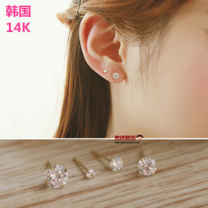 Artis 14 K Emas Dasar Berlian Bulat Anting Anting