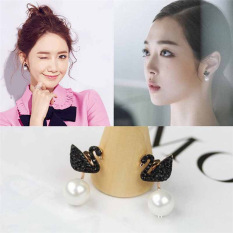Artis Hitam Angsa Mutiara Anting Tusuk Model Depan Belakang Anting