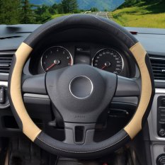 Auto Steering Wheel Covers, Diameter 14-15 Inch, Kulit PU, For Musim Penuh, Hitam And Beige Ukuran M-Intl