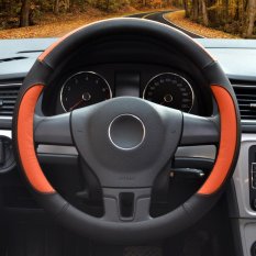 Car Steering Wheel Covers, Diameter 14-15 Inch, Kulit PU, untuk Musim Penuh, Hitam dan Oranye Ukuran M-Intl
