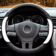 Car Steering Wheel Covers, Diameter 14-15 inch, Kulit PU, untuk Musim Penuh, hitam dan putih Ukuran M-Intl
