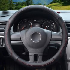 Auto Steering Wheel Covers, Diameter 14-15 Inch, Kulit PU, untuk Musim Penuh, Hitam Ukuran M-Intl