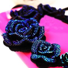 Azone Fashion Women Handmade Pita Bertahap Resin 3D Bunga Mawar Kalung (Hitam)