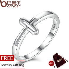 BAMOER Asli 100% 925 Sterling Silver Simbol Iman Cross Cincin untuk Women Luxury Fashion Jewelry SCR033