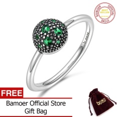 Bamoer Gratis Shpping Asli 100% 925 Perak Bulat Berkilau Hijau Memicu Cincin CZ untuk Wanita Sterling Perhiasan Perak S925 Hadiah SCR138
