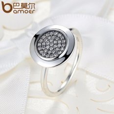 BAMOER Grosir Murah Round Berbentuk Cincin Perak Berlapis Berkualitas Kristal Cincin untuk Women Pernikahan Perhiasan PA7214