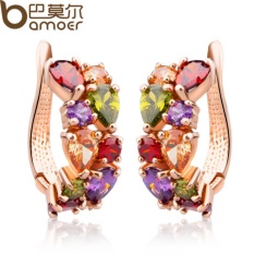 Bamoer JIE020 Gold Warna Unik Stud Anting-Anting dengan Warna-warni AAA Zirkon Stone Nikel, Kadmium Gratis Perhiasan-Internasional