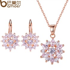 Bamoer JIN024 + JIE014 Mewah Gold Warna Bunga Perhiasan Set untuk Wanita Pernikahan dengan Warna-warni AAA Kubik Zirkon-Internasional
