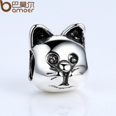 Bamoer PA5290 1 Pcs Bebas Shipping Perak Warna Lucu Kucing Animal Pola Eropa Pesona untuk Gelang Manik Kalung DIY Aksesoris -Internasional