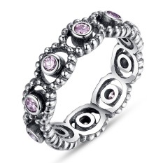 Bamoer PA7101 Otentik 100% 925 Perak Berkilau Percintaan Cincin dengan Stempel Kristal Bening S925 Pesta Perhiasan Cincin Kawin-Intl