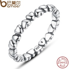 Bamoer PA7108 Asli 925 100% Polos Sterling Perak Selamanya Cinta Jantung Jari Lingkaran Asli Perhiasan Hadiah Hari Valentine- internasional