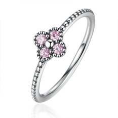 Bamoer PA7197 2 Warna 100% 925 Sterling Perak Merah Muda & Putih Bening CZ Romantis Semanggi Lingkaran Wanita Modis Perhiasan- internasional