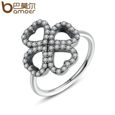 Bamoer PA7216 16 Mm Jantung Semanggi Warna Perak Jari Cincin 3 Ukuran Grosir Murah Cincin untuk Wanita Modis Perhiasan internasional