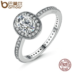 Bamoer PA7608 100% 925 Sterling Perak Antik Keanggunan & Bening CZ Pertunangan Lingkaran untuk Wanita Pernikahan Sterling Perak Perhiasan- internasional