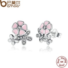 BAMOER PAS461 925 Sterling Silver Poetic Daisy Cherry Blossom Drop Earrings Mixed & Clear CZ Pink Flower Women Engagement - intl