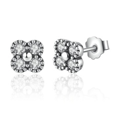 Bamoer PAS481 Baru Arrival 925 Sterling Perak Anting-Anting Merah Muda Perak Bening CZ Dorong Belakang Stud Anting-Anting untuk Wanita Modis Perhiasan -Internasional