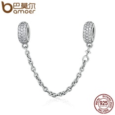 Bamoer PSC011 100{55e037da9a70d2f692182bf73e9ad7c46940d20c7297ef2687c837f7bdb7b002} 925 Sterling Perak Membuka Inspirasi Keamanan Rantai, bening CZ Sumbat Pesona Cocok dengan Gelang Pesona DIY Perhiasan-Internasional