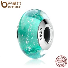Bamoer SCZ021 100% Sterling Perak Ariel Warna Tanda Tangan Murano Kaca Manik Cocok dengan Gelang Pesona Asli Perak Perhiasan S925- internasional