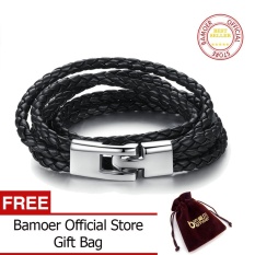 Bamoer Gratis Shpping Toko Resmi Fashion Gelang Kulit Lebar Retro Hitam & Coklat Warna Rantai Gelang untuk Pria & Pulseras Perhiasan Wanita PI0288