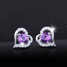Bening Elegan Berlian Ungu Pemasangan Kecil Anting Bentuk Jantung Hati Anting