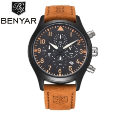 BENYAR Analog Merek Mewah Date Pria's QUARTZ Watch Jam Tangan Gerakan Jepang Dive 30 M Kulit Fashion Casual Watch Jam Tangan COCK 5103