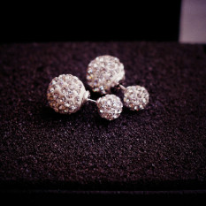 Besar Kecil 925 Sterling Perak Kristal Bola Bulat Breath Gypsophila Penuh Berlian Anting Mutiara Anting