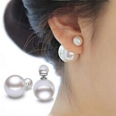 Besar Kecil Anting Tindik Anting-anting S925 Modis Perak Dua Sisi Mutiara