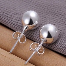 Terbaik Jual Fashion Perhiasan Stud SILVER DISEPUH Fashion 8mm Ball Stud Earrings untuk Busana Perempuan-Intl
