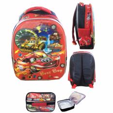 BGC 5 Dimensi Cars McQueen Best Race Tas Ransel Anak TK IMPORT + Lunch Bag Aluminium Tahan Panas - Full Motif Cars