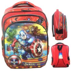 BGC 5 Dimensi Gambar Rubah Rubah Avenger Captain America Iron Man Hulk IMPORT Tas Ransel Anak Sekolah SD - Black Red Full Motif