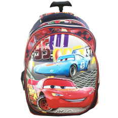 BGC 6 Dimensi Lapisan Anti Gores Cars McQueen Setengah Telur 2 Kantung Tas Troley Anak SD IMPORT - Full Motif Black Cars