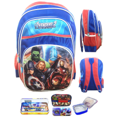BGC Avenger Captain America Iron Man 3 Kantung Full Sateen Tas Ransel Anak Sekolah SD + Lunch Bag Aluminium Tahan Panas + Kotak Pensil Alat Tulis