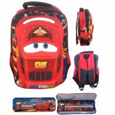 BGC Cars Lightning McQueen 3D Timbul Hard Cover Tas Ransel Sekolah Anak SD + Kotak Pensil Alat Tulis