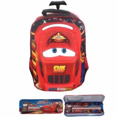 BGC Cars Lightning McQueen 3D Timbul Hard Cover Tas Troley Sekolah Anak SD + Kotak Pensil Alat Tulis
