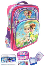 BGC Disney Frozen Fever Elsa Anna 5 Dimensi Hologram Butterfly Gambar Rubah Rubah Tas Ransel Anak Sekolah SD + Lunch Bag Aluminium Tahan Panas + Kotak Pensil + Alat Tulis