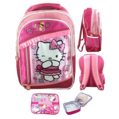 BGC Hello Kitty 3 Kantung Renda Full Sateen IMPORT Tas Ransel Sekolah Anak SD + Lunch bag Aluminium Tahan Panas