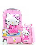 BGC Hello Kitty Koper Set Troley T+ Lunch Box + Kotak Pensil 3D Timbul Import Hard Cover Tas Anak Sekolah
