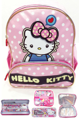 BGC Hello Kitty Love 3D Timbul Tas Ransel Sekolah Anak TK Polkadot + Lunch Bag Aluminium Tahan Panas Kotak Pensil + Alat Tulis - Rose Gold