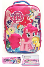 BGC My Little Pony 3D Boneka Timbul Hard Cover Tas Ransel Sekolah Anak SD + Kotak Pensil + Alat Tulis