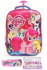 BGC My Little Pony 3D Boneka Timbul Hard Cover Tas Troley Sekolah Anak SD + Kotak Pensil + Alat Tulis