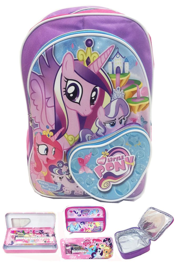 BGC My Little Pony Love Bahan Saten Berkualitas Tas Ransel Anak Sekolah SD + Lunch Bag Aluminium Tahan Panas + Kotak Pensil + Alat Tulis - Purple Love